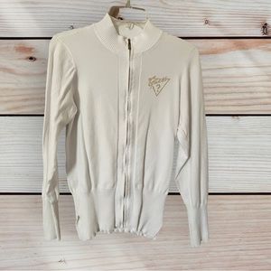 Guess Full Zip Creme Sweater Small